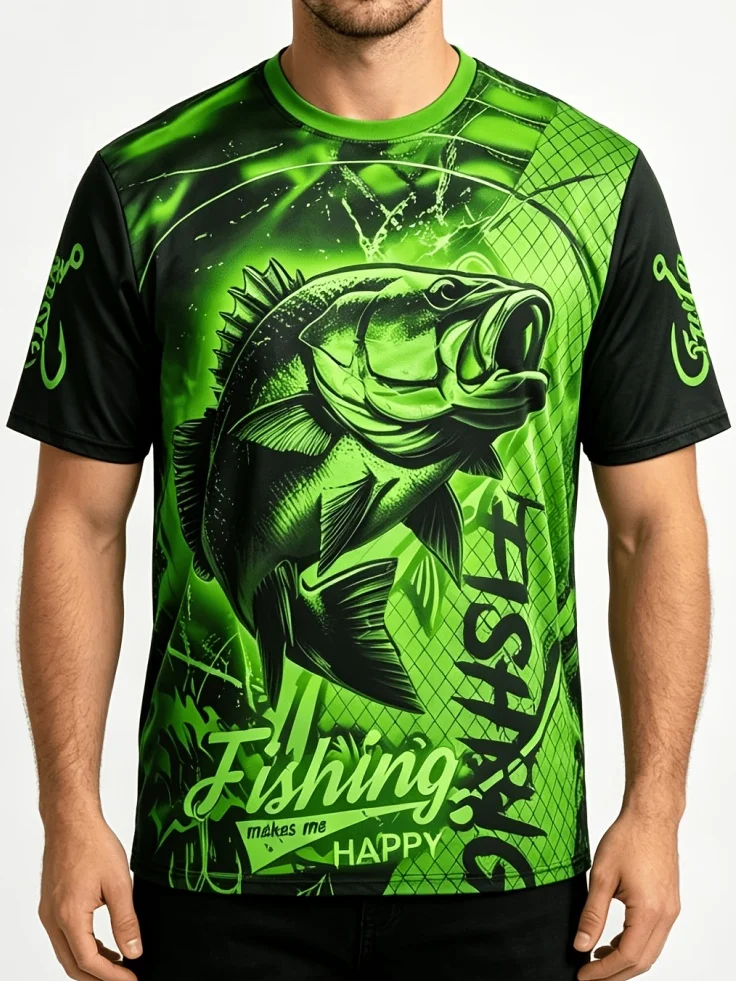 3D Printing Maket - Modisches Herren-T-Shirt mit 3D-Fisch-Grafik, Aufdruck „Angeln