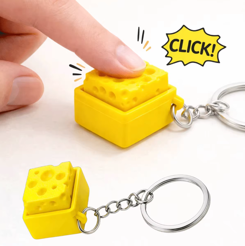 3D Printing Idea - 3D-Gedruckter Mini-Käse-Tastatur-Klicker Schlüsselanhänger Fidget-Knopf Stressabbau-Spielzeug Geschenk