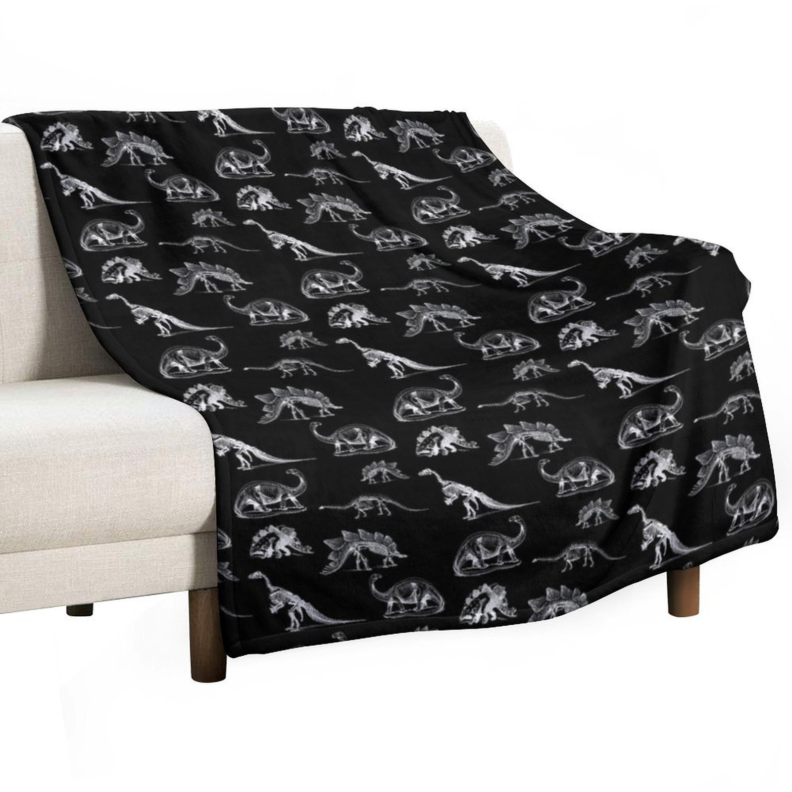 3D Printing X Ray - Vintage-Museum-Dinosaurier- und Skelett-Röntgenbilder auf schwarzer Kuscheldecke